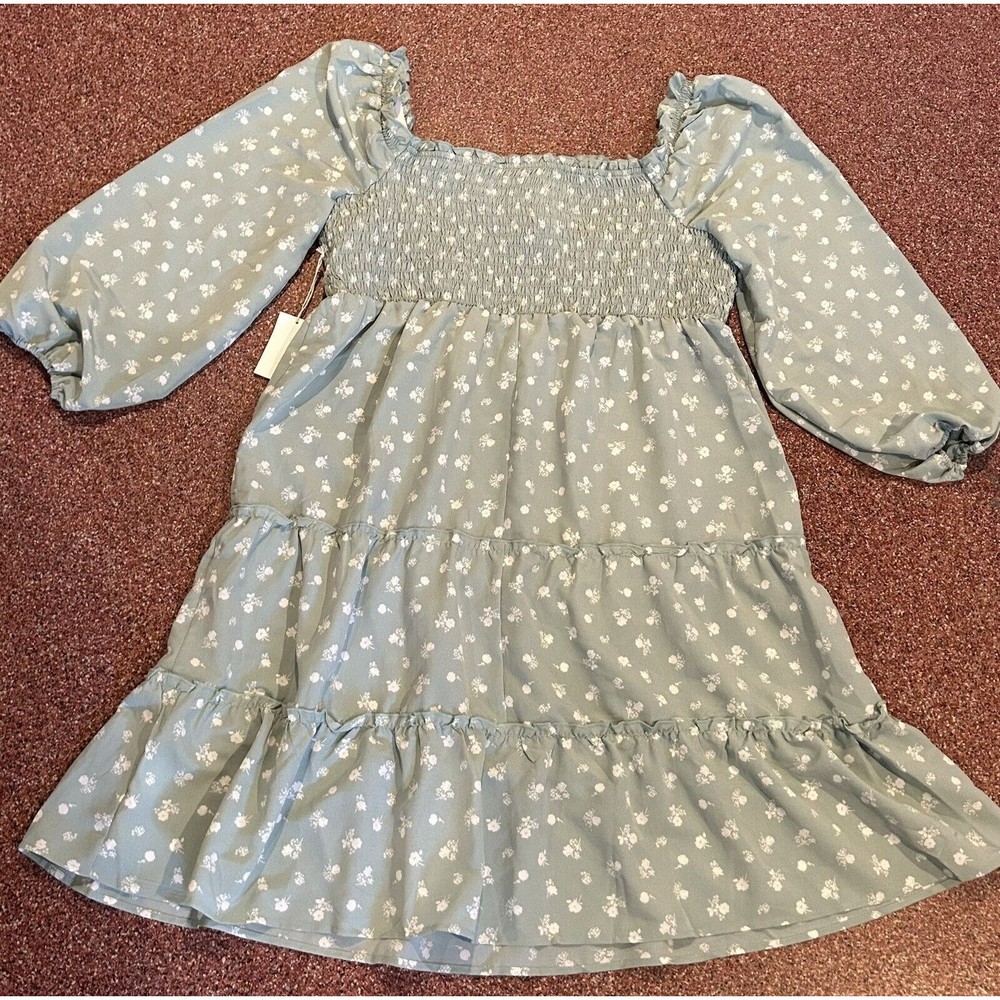 Winslow Dress  Bohemian Mint Green Cottage Floral Ruched 2X On Or Off Shoulder